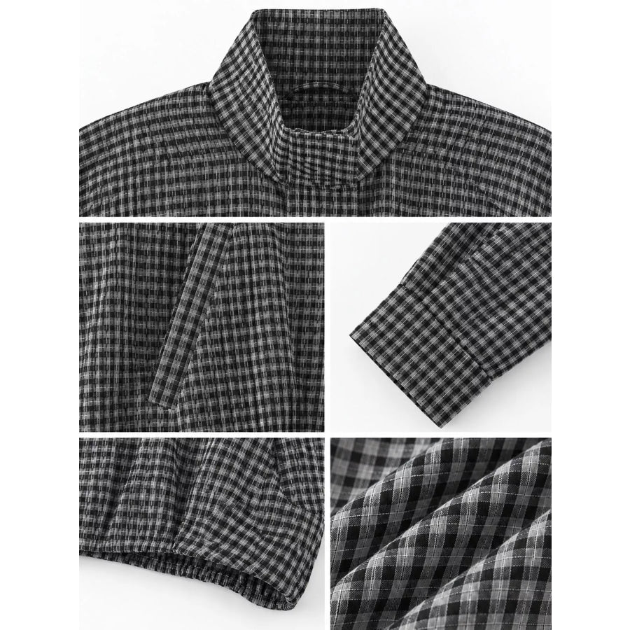 Plaid Stand-Collar Cropped Jacket Apparel and Accessories