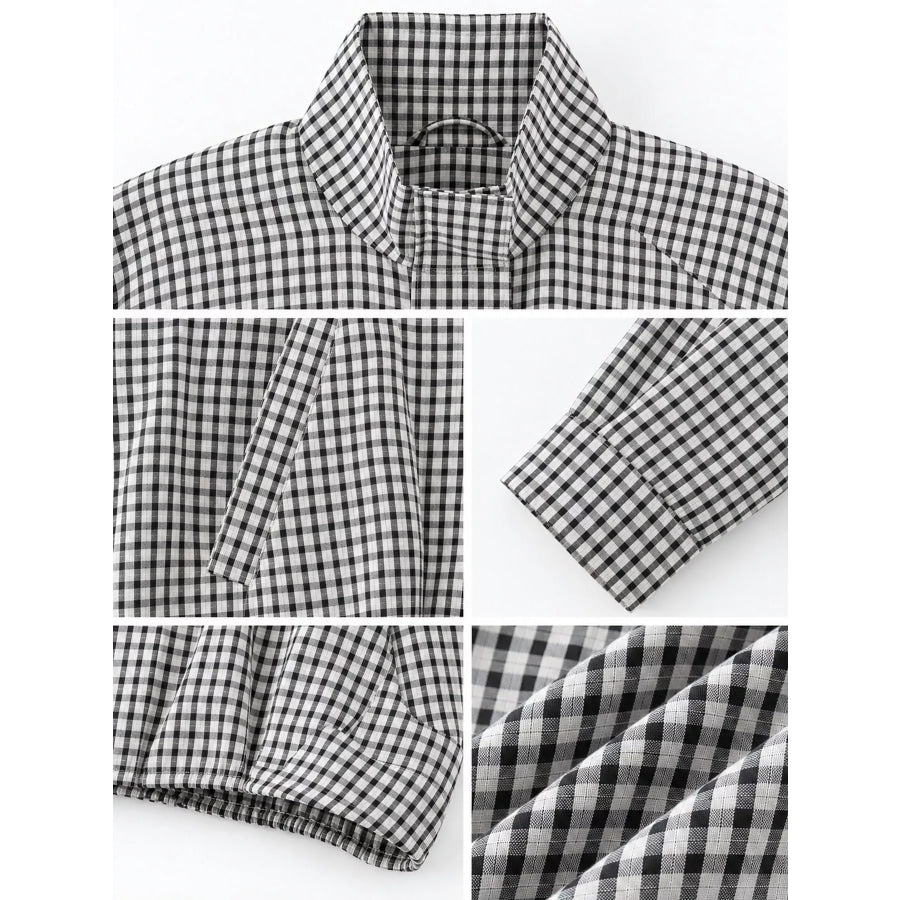 Plaid Stand-Collar Cropped Jacket Apparel and Accessories