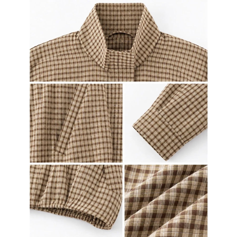Plaid Stand-Collar Cropped Jacket Apparel and Accessories