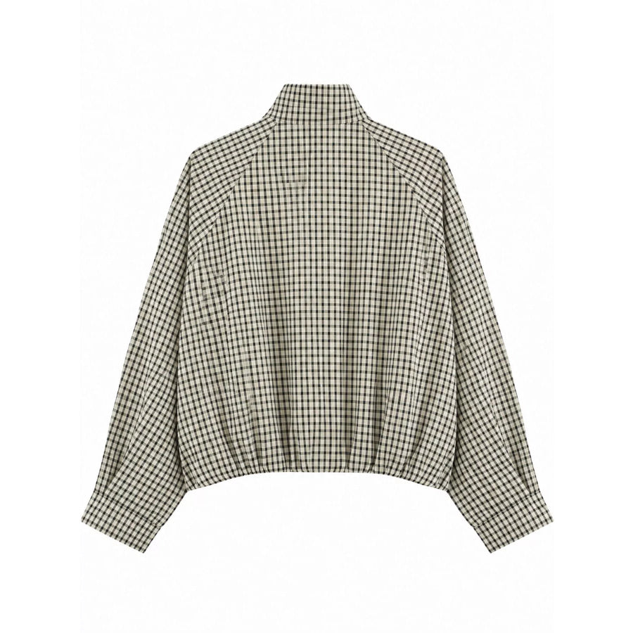 Plaid Stand-Collar Cropped Jacket Apparel and Accessories