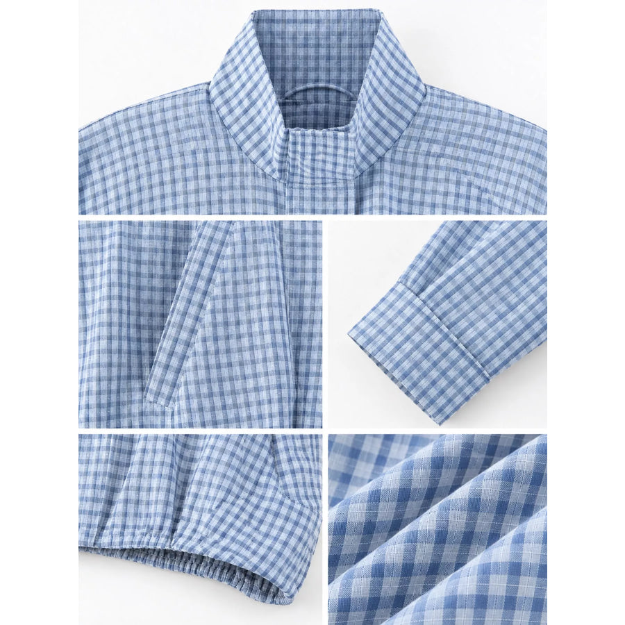 Plaid Stand-Collar Cropped Jacket Apparel and Accessories