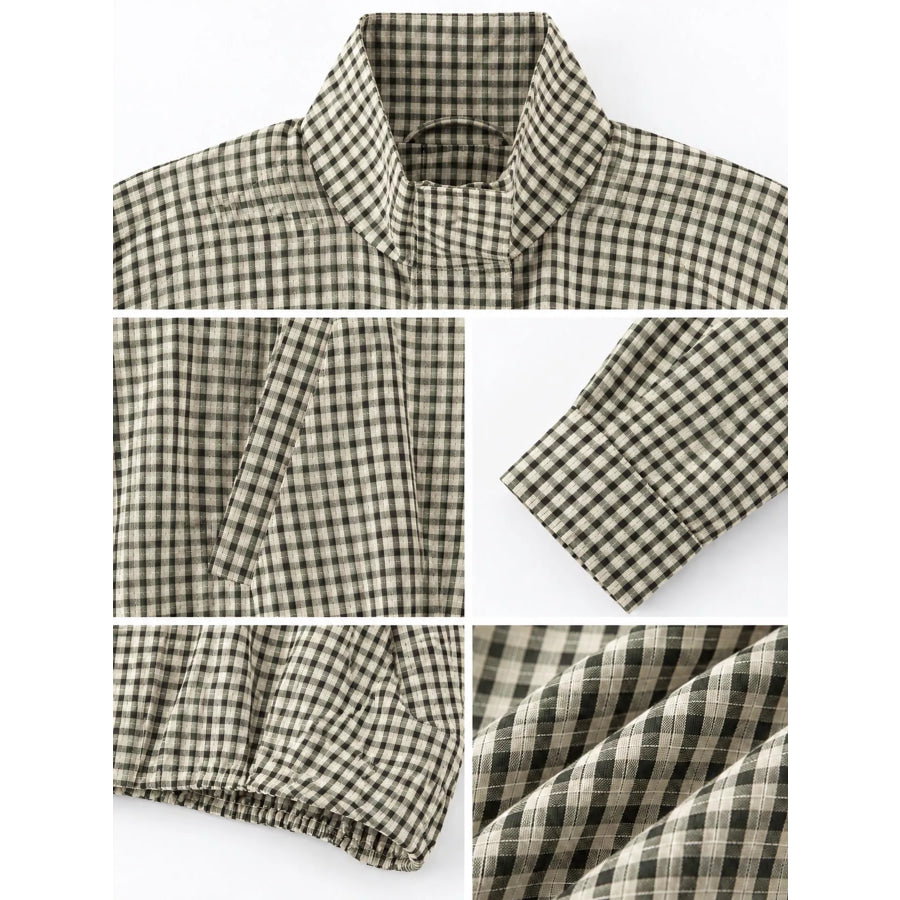 Plaid Stand-Collar Cropped Jacket Apparel and Accessories