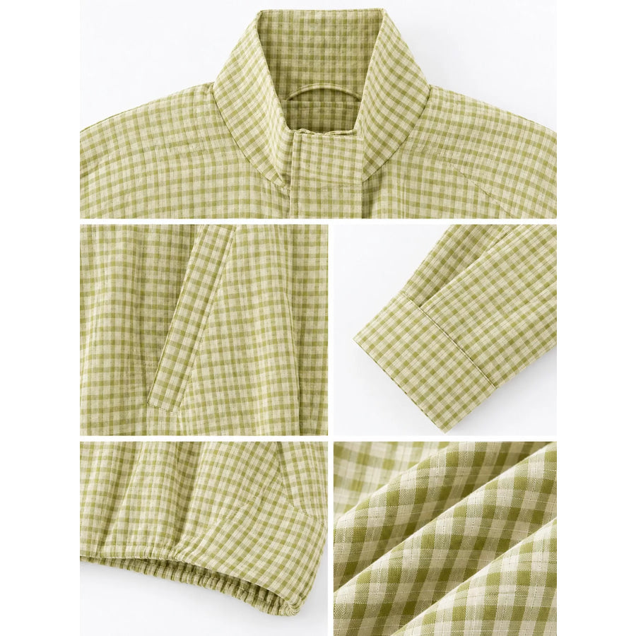 Plaid Stand-Collar Cropped Jacket Apparel and Accessories