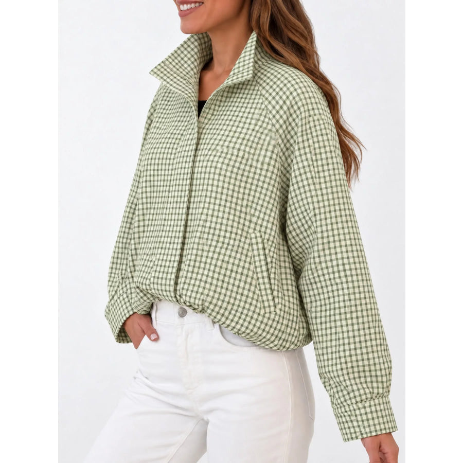 Plaid Stand-Collar Cropped Jacket Apparel and Accessories