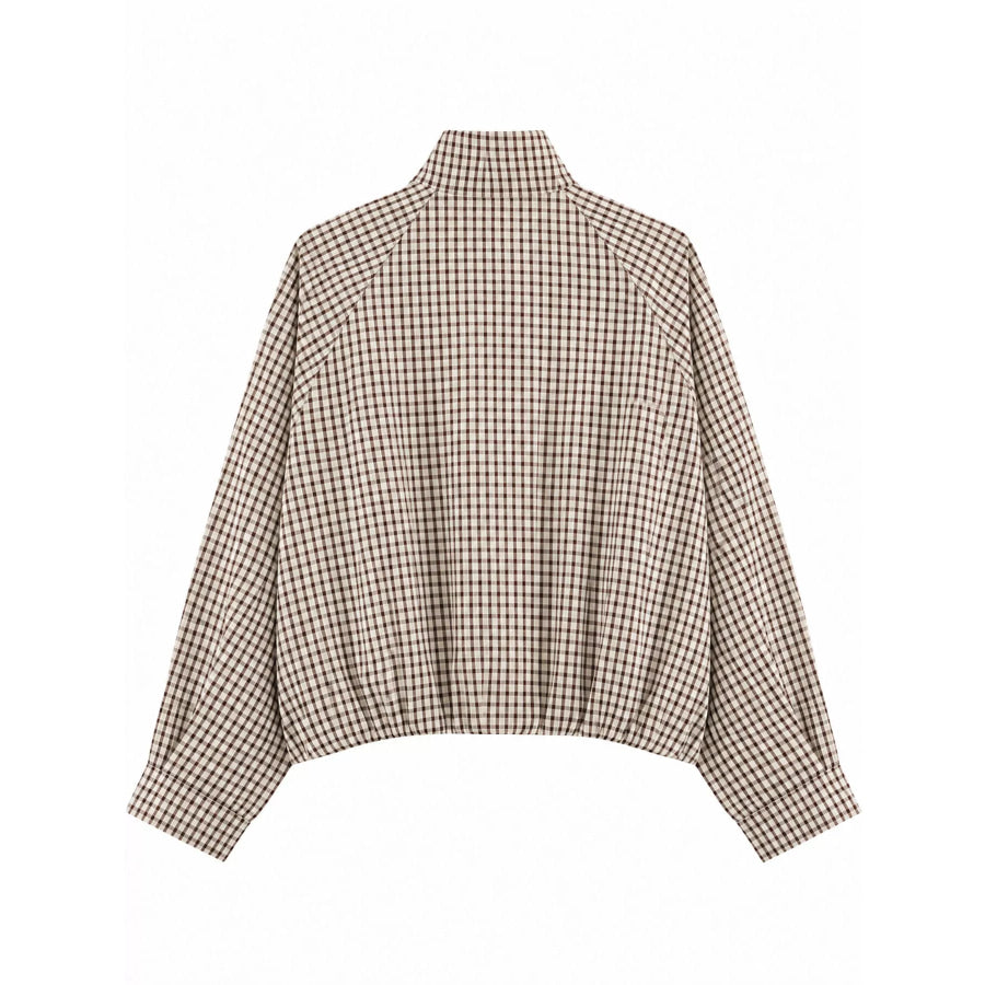Plaid Stand-Collar Cropped Jacket Apparel and Accessories