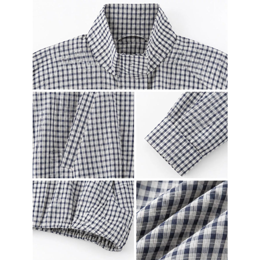 Plaid Stand-Collar Cropped Jacket Apparel and Accessories