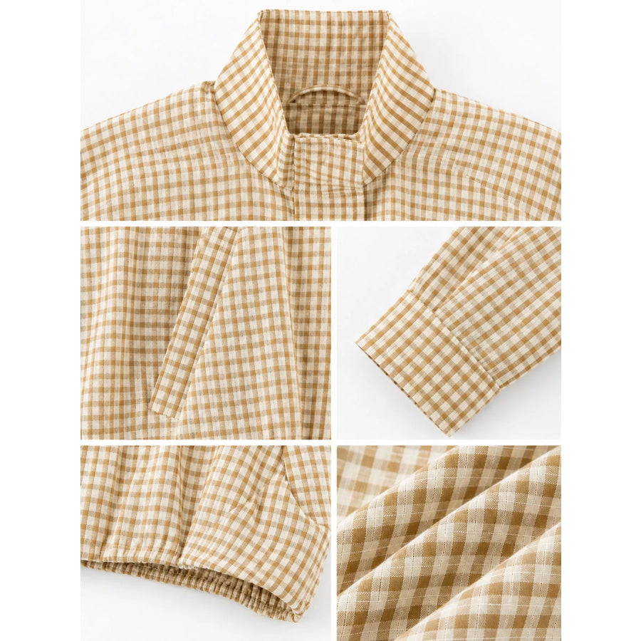 Plaid Stand-Collar Cropped Jacket Apparel and Accessories