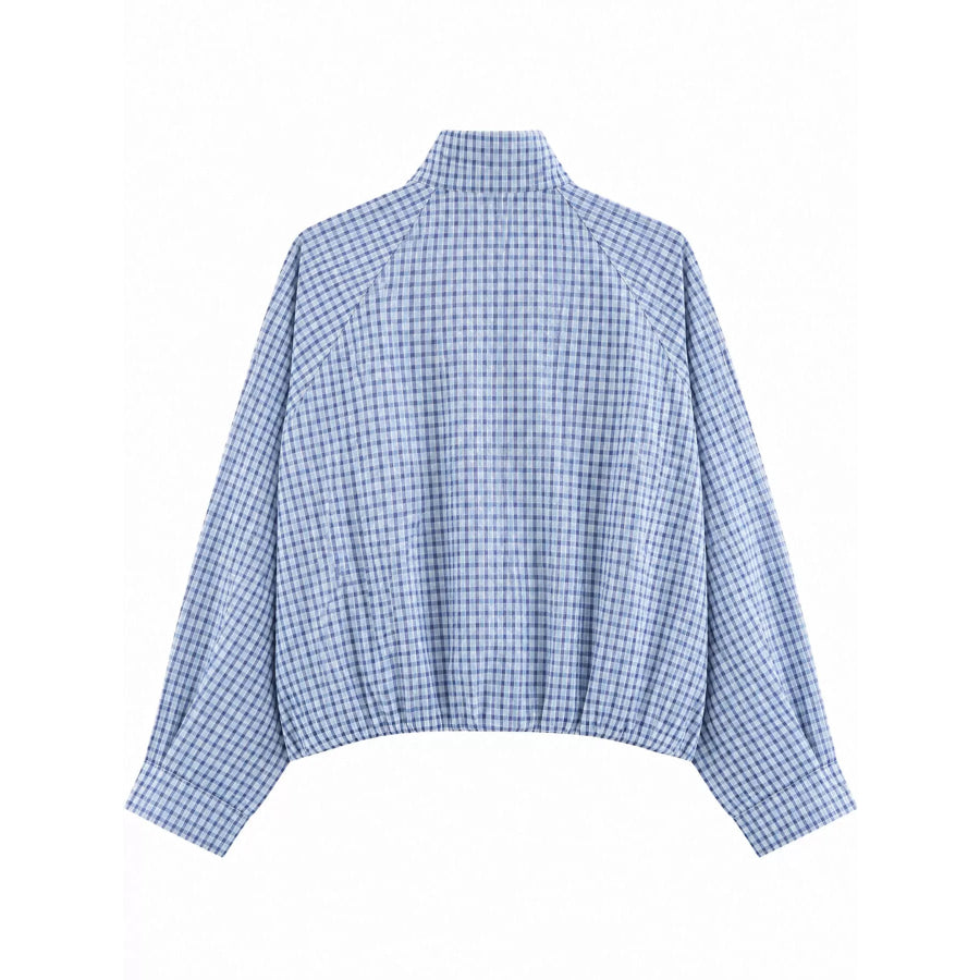 Plaid Stand-Collar Cropped Jacket Apparel and Accessories