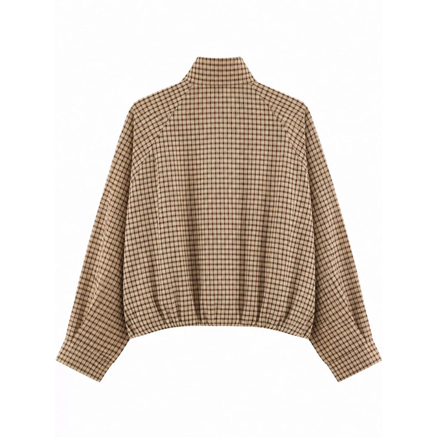 Plaid Stand-Collar Cropped Jacket Apparel and Accessories