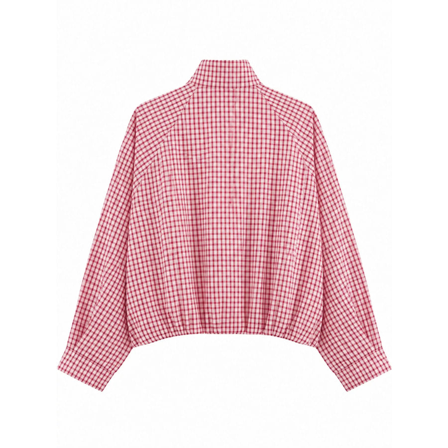 Plaid Stand-Collar Cropped Jacket Apparel and Accessories