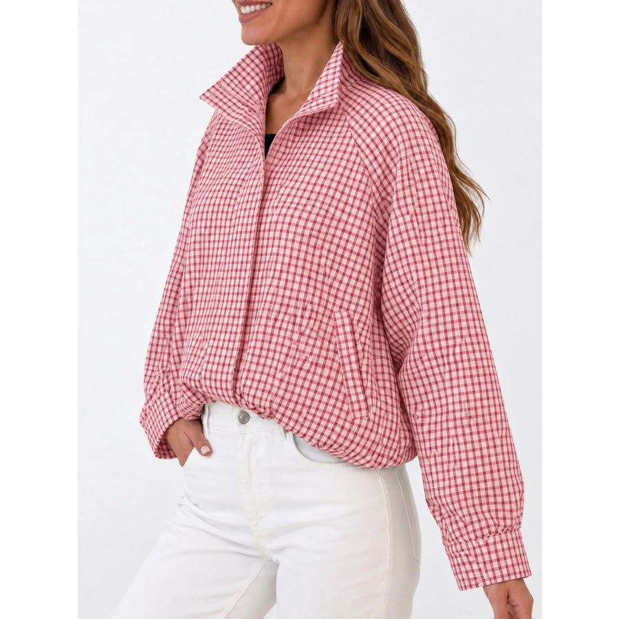 Plaid Stand-Collar Cropped Jacket Apparel and Accessories