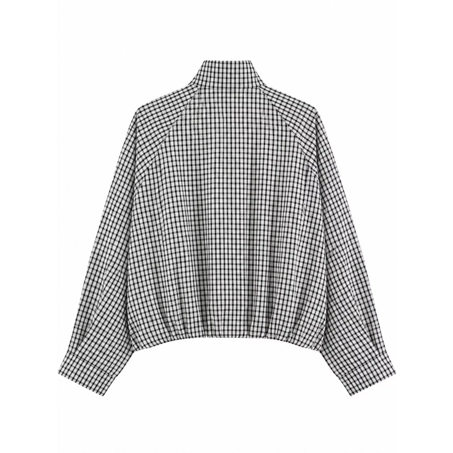 Plaid Stand-Collar Cropped Jacket Apparel and Accessories