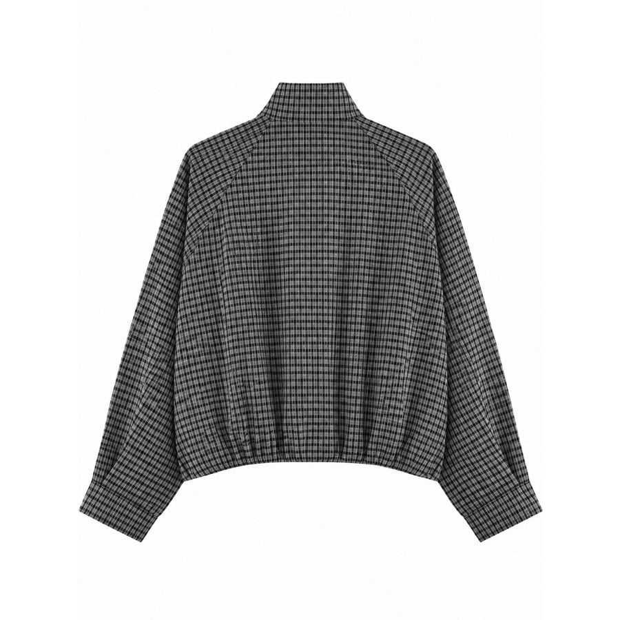 Plaid Stand-Collar Cropped Jacket Apparel and Accessories