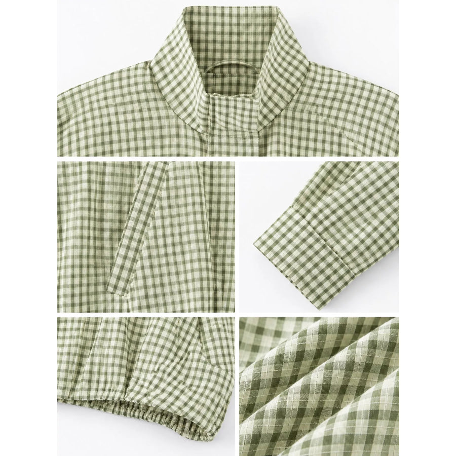 Plaid Stand-Collar Cropped Jacket Apparel and Accessories
