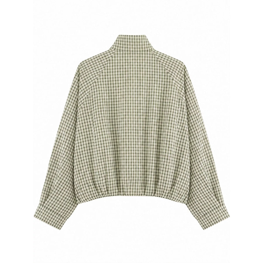 Plaid Stand-Collar Cropped Jacket Apparel and Accessories