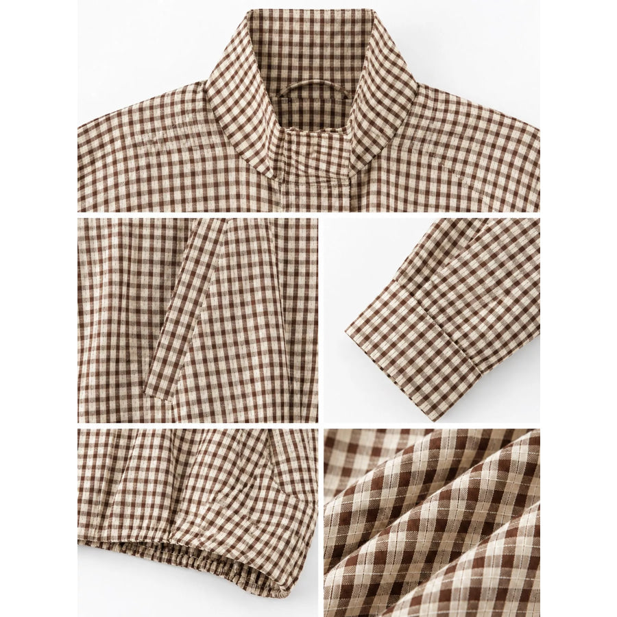 Plaid Stand-Collar Cropped Jacket Apparel and Accessories
