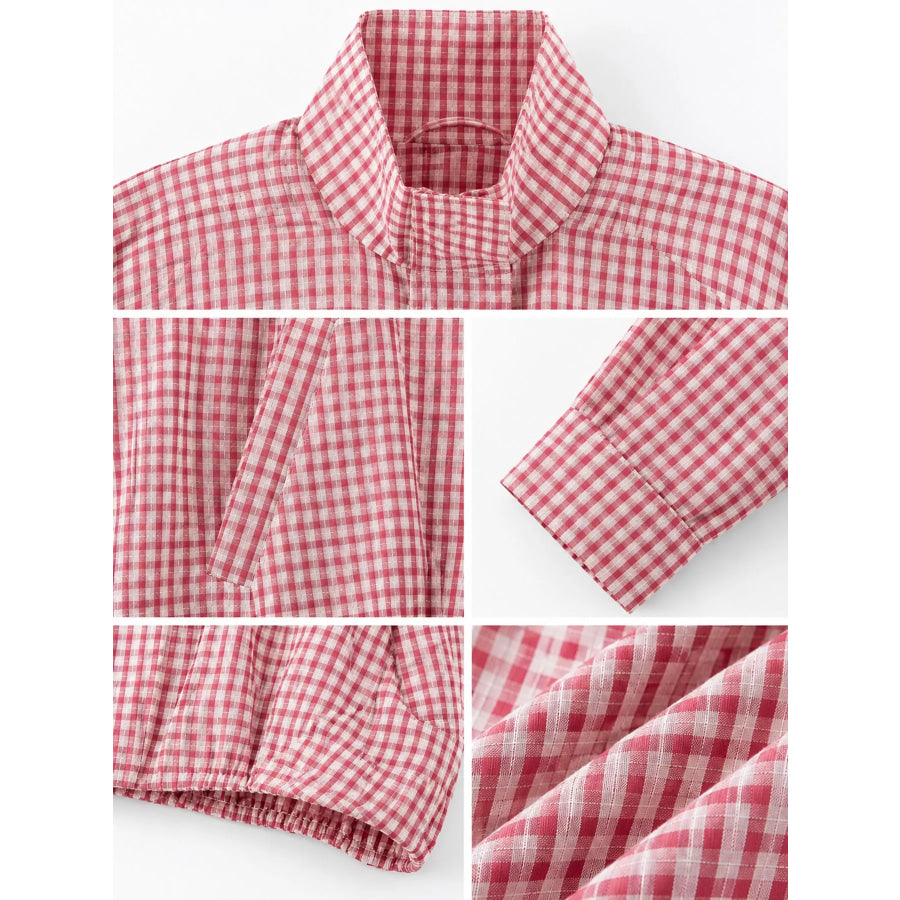 Plaid Stand-Collar Cropped Jacket Apparel and Accessories