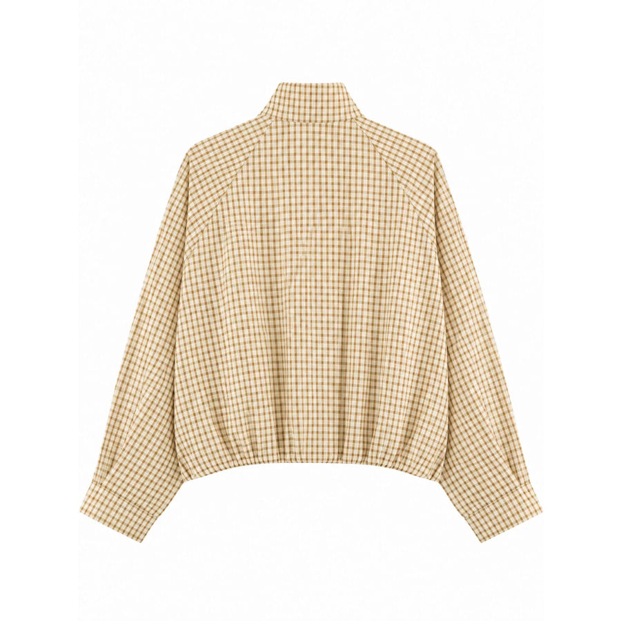Plaid Stand-Collar Cropped Jacket Apparel and Accessories
