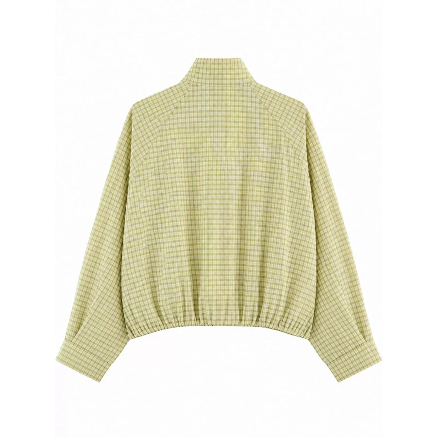 Plaid Stand-Collar Cropped Jacket Apparel and Accessories