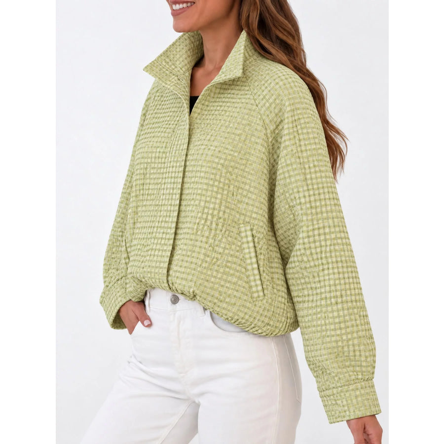Plaid Stand-Collar Cropped Jacket Apparel and Accessories