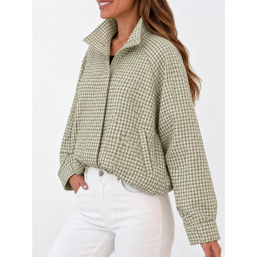 Plaid Stand-Collar Cropped Jacket Apparel and Accessories