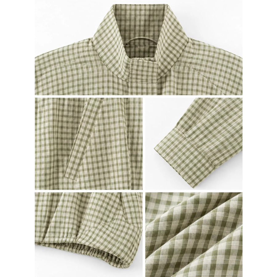 Plaid Stand-Collar Cropped Jacket Apparel and Accessories