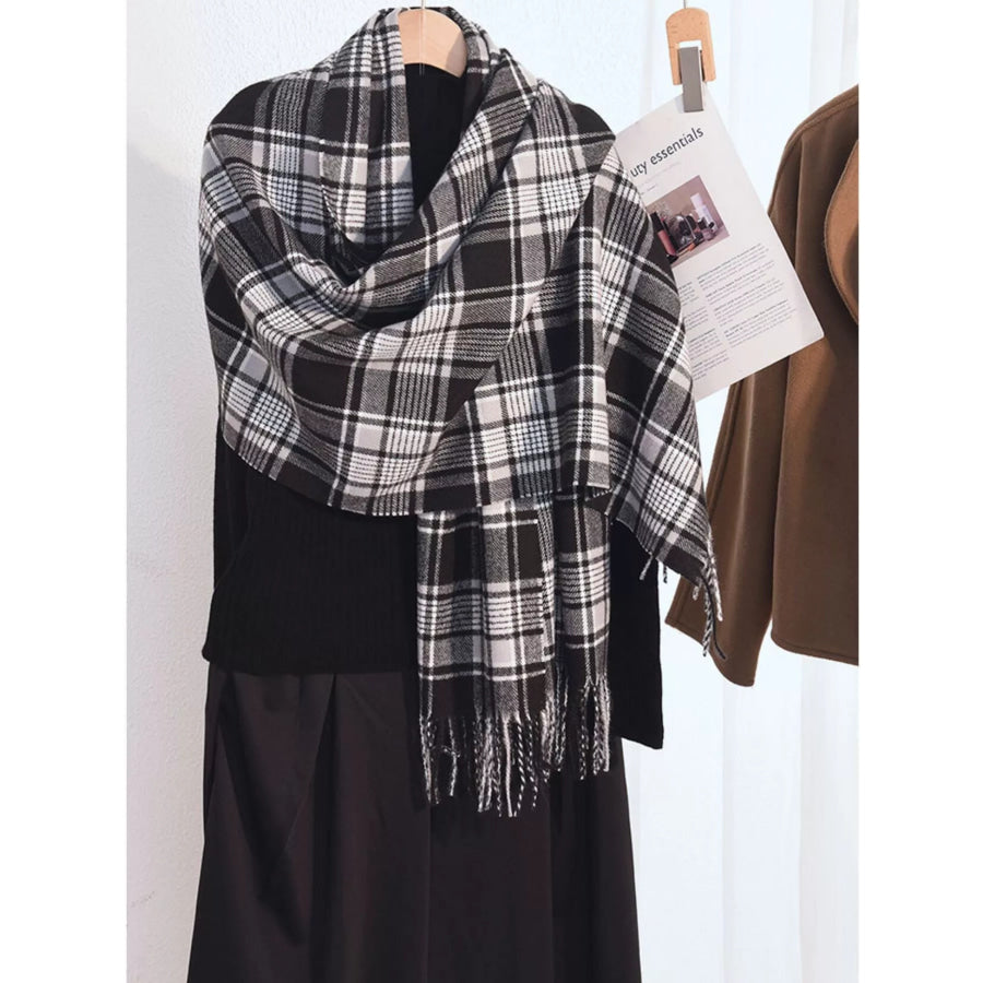 Plaid Tassel Hem Winter Scarf Apparel and Accessories