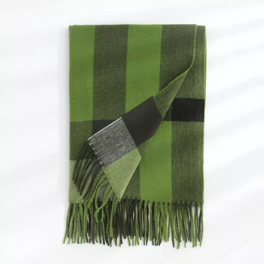 Plaid Tassel Scarf Green / One Size Apparel and Accessories