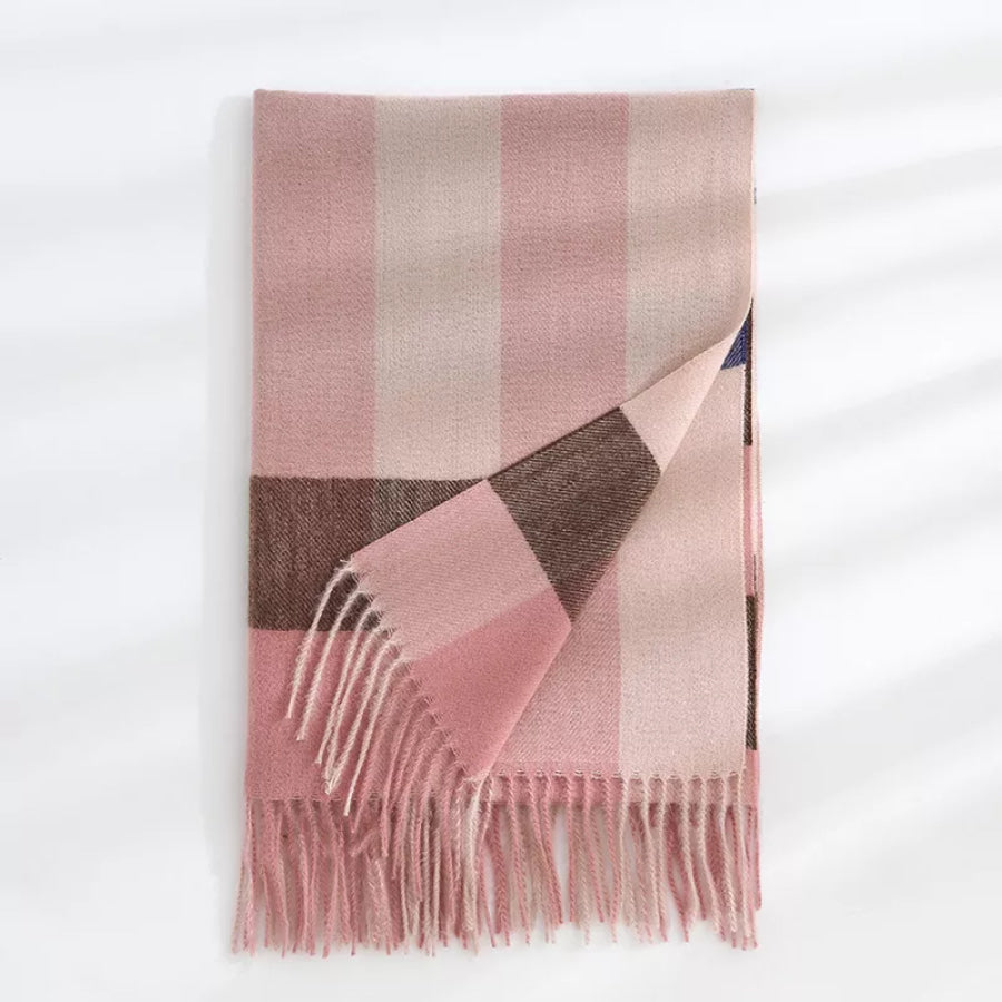 Plaid Tassel Scarf Pink / One Size Apparel and Accessories
