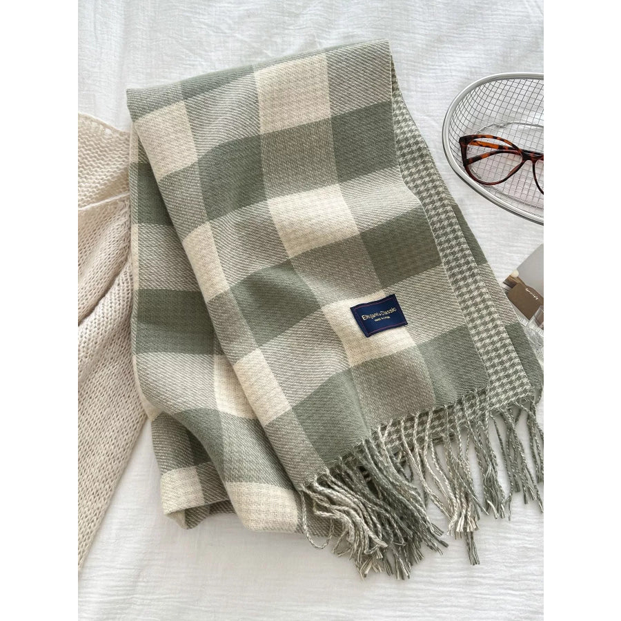 Plaid Tassel Winter Scarf Green / One Size Apparel and Accessories