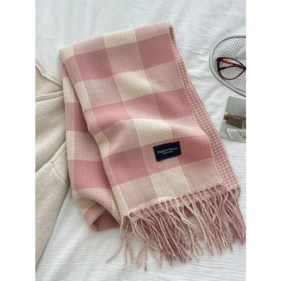 Plaid Tassel Winter Scarf Pink / One Size Apparel and Accessories