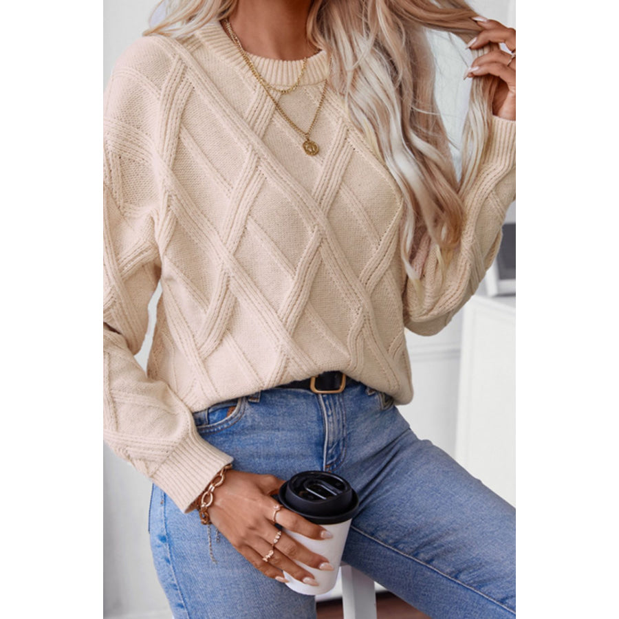 Plaid Texture Round Neck Sweater Apparel and Accessories