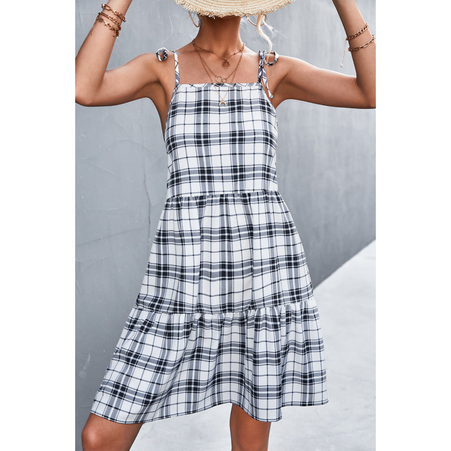 Plaid Tie - Shoulder Tiered Dress Apparel and Accessories