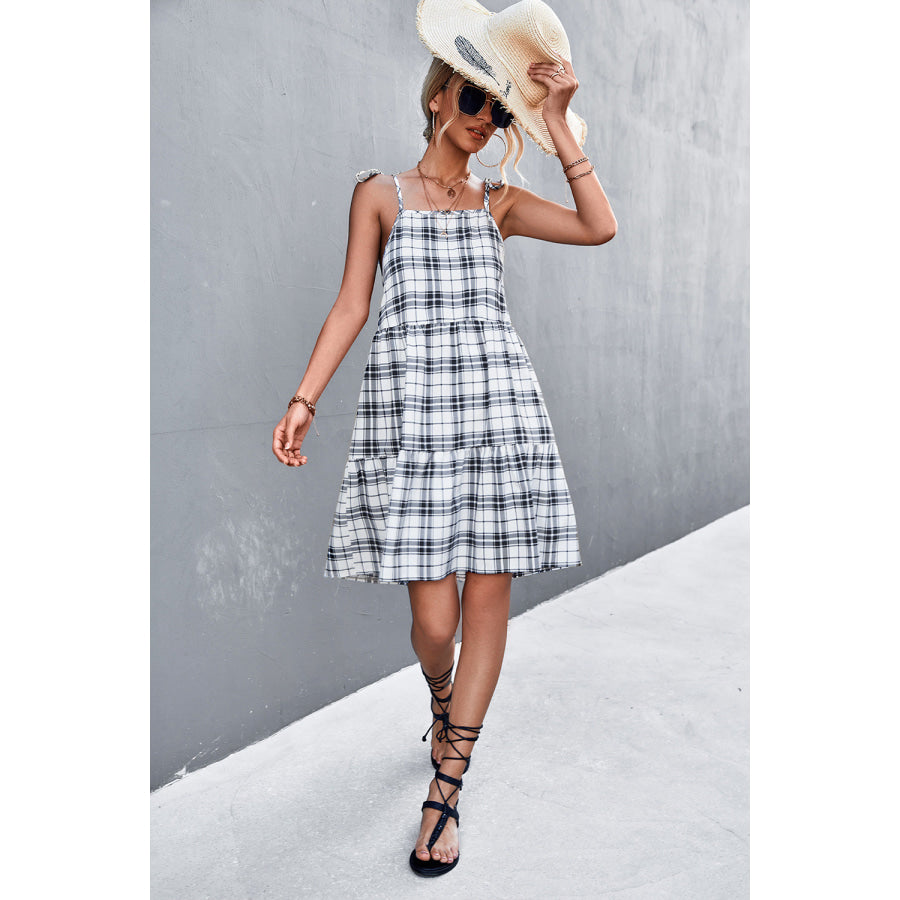 Plaid Tie - Shoulder Tiered Dress Apparel and Accessories