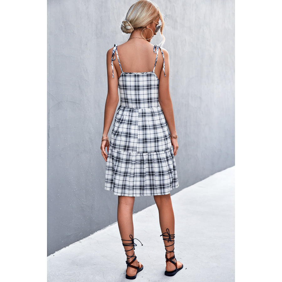 Plaid Tie - Shoulder Tiered Dress Apparel and Accessories