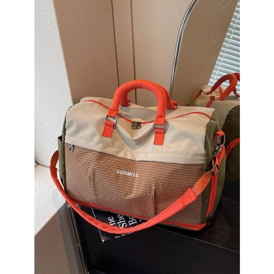 Plaid Travel Bag with Detachable Strap Brown / One Size Apparel and Accessories