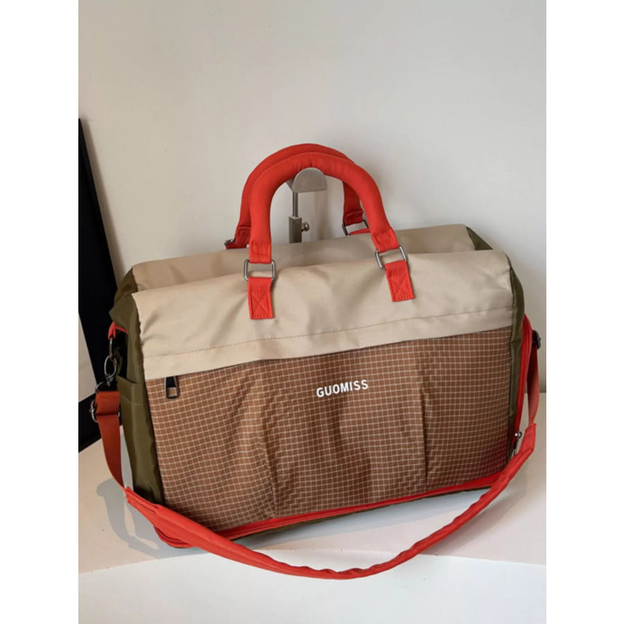 Plaid Travel Bag with Detachable Strap Brown / One Size Apparel and Accessories