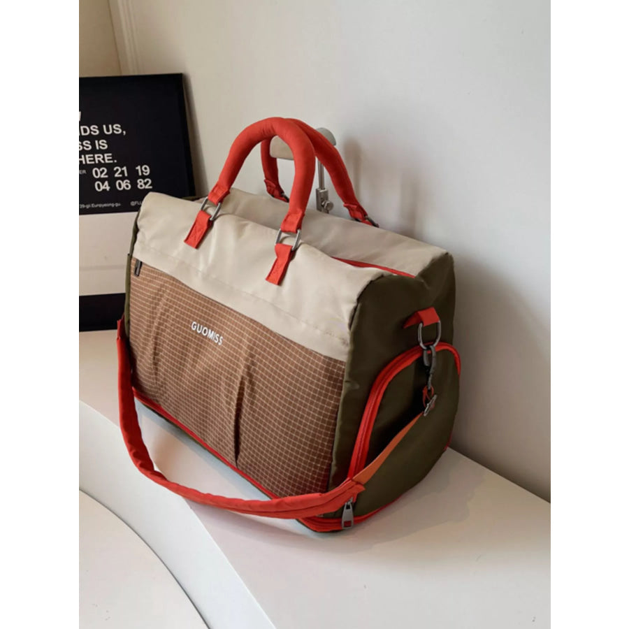 Plaid Travel Bag with Detachable Strap Brown / One Size Apparel and Accessories