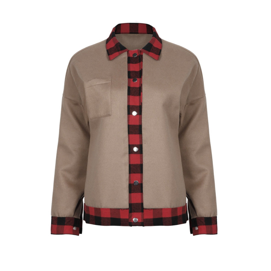 Plaid Trim Long Sleeve Jacket Apparel and Accessories