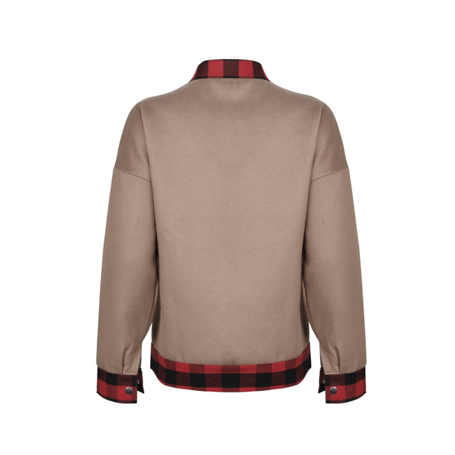 Plaid Trim Long Sleeve Jacket Apparel and Accessories