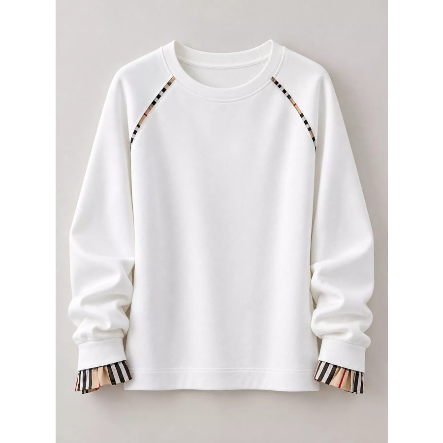 Plaid-Trimmed Crew Neck Sweatshirt Apparel and Accessories