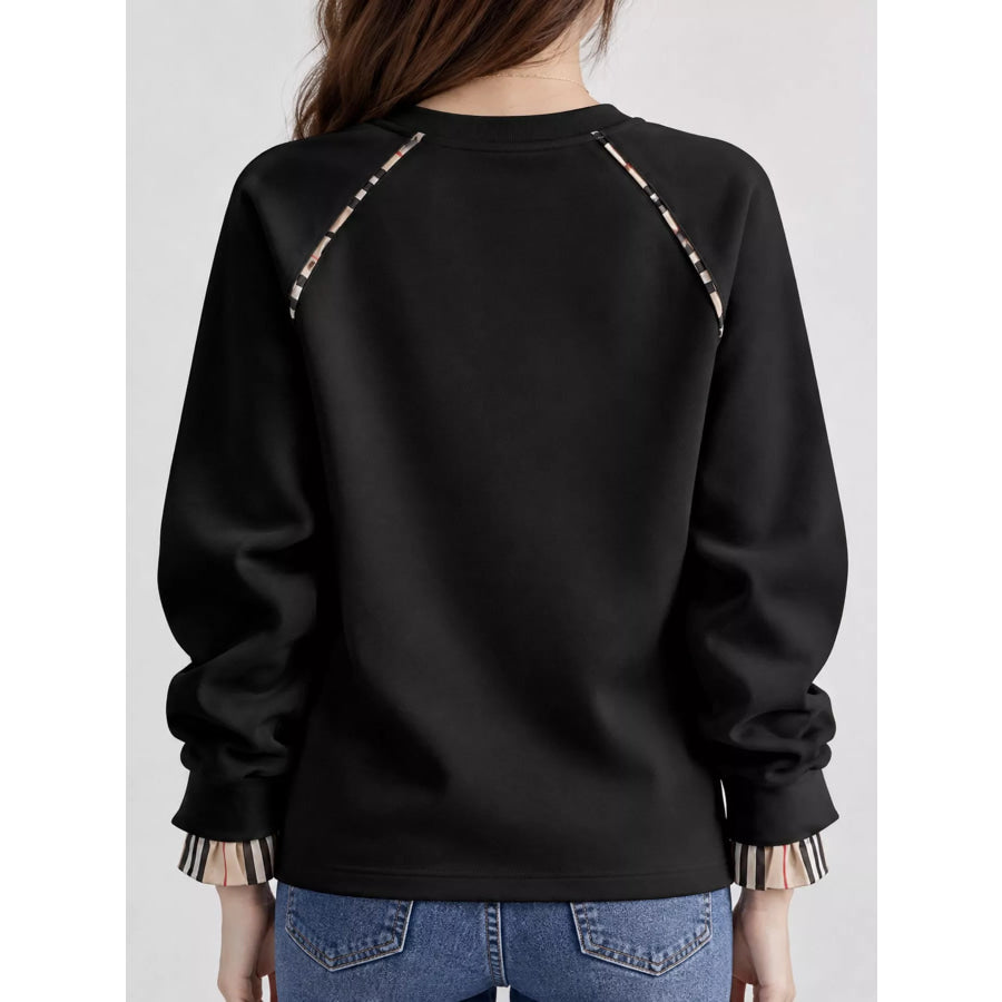 Plaid-Trimmed Crew Neck Sweatshirt Apparel and Accessories