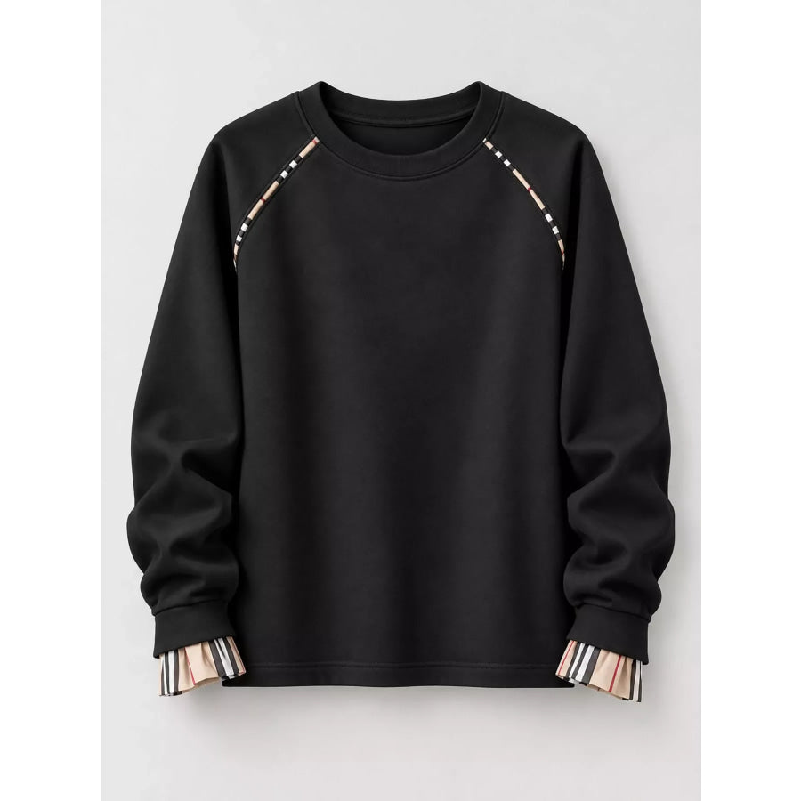 Plaid-Trimmed Crew Neck Sweatshirt Apparel and Accessories