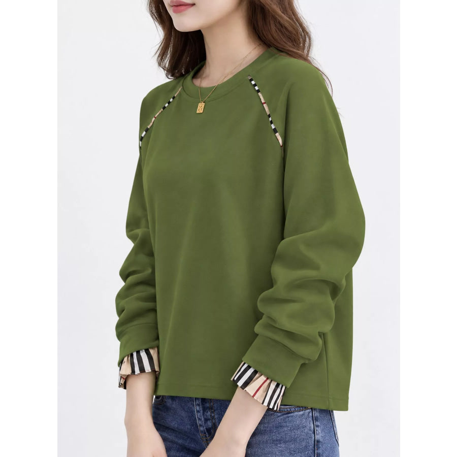 Plaid-Trimmed Crew Neck Sweatshirt Apparel and Accessories