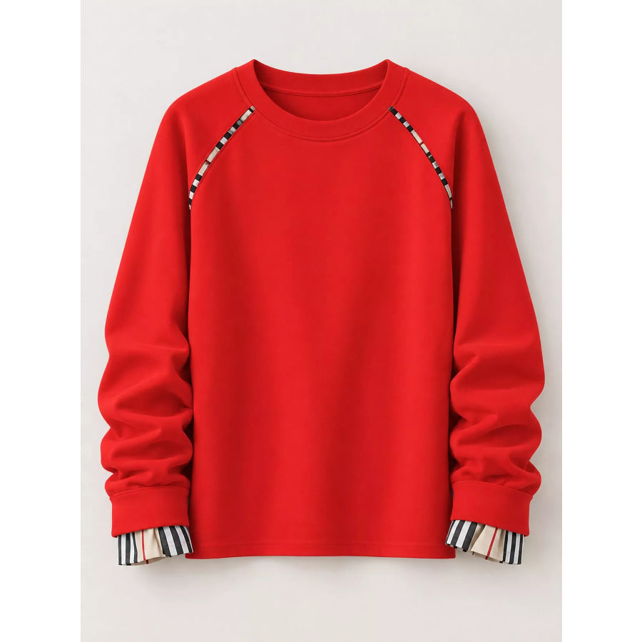 Plaid-Trimmed Crew Neck Sweatshirt Apparel and Accessories