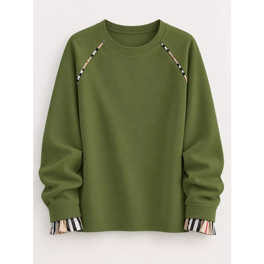 Plaid-Trimmed Crew Neck Sweatshirt Apparel and Accessories