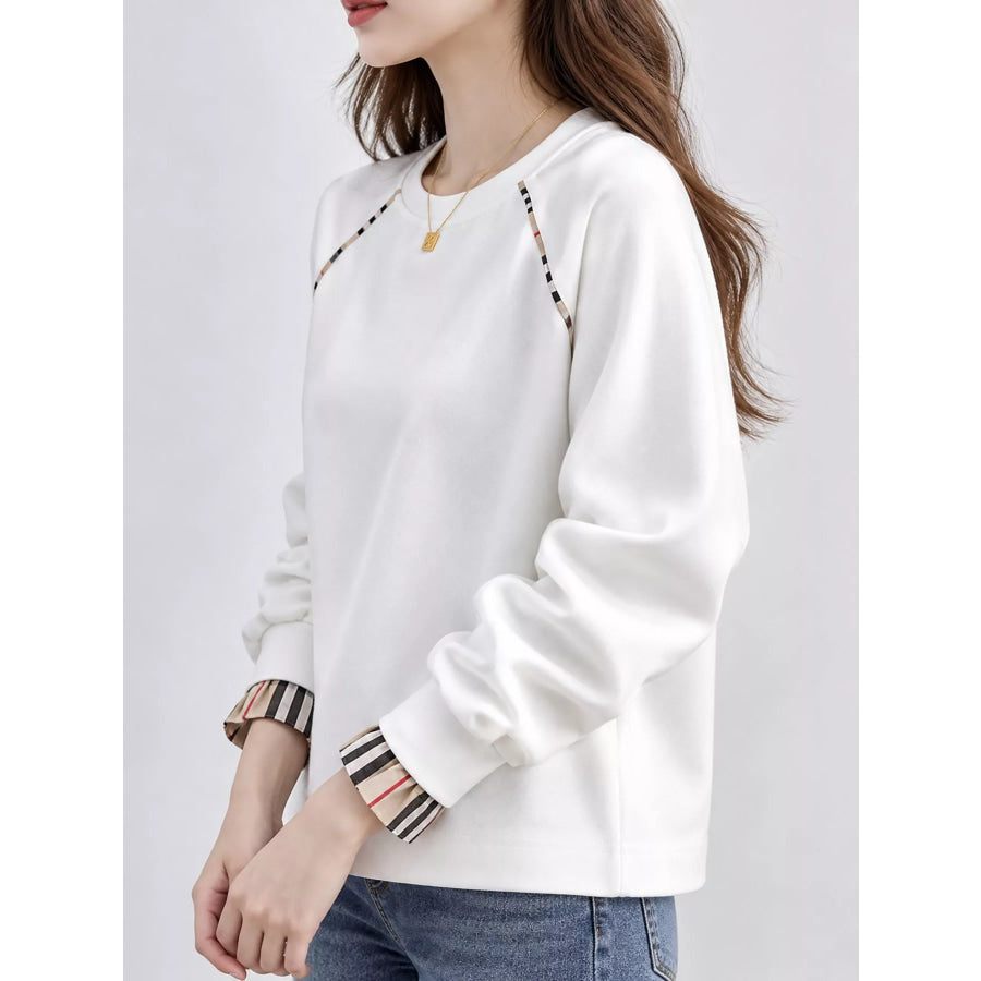 Plaid-Trimmed Crew Neck Sweatshirt Apparel and Accessories