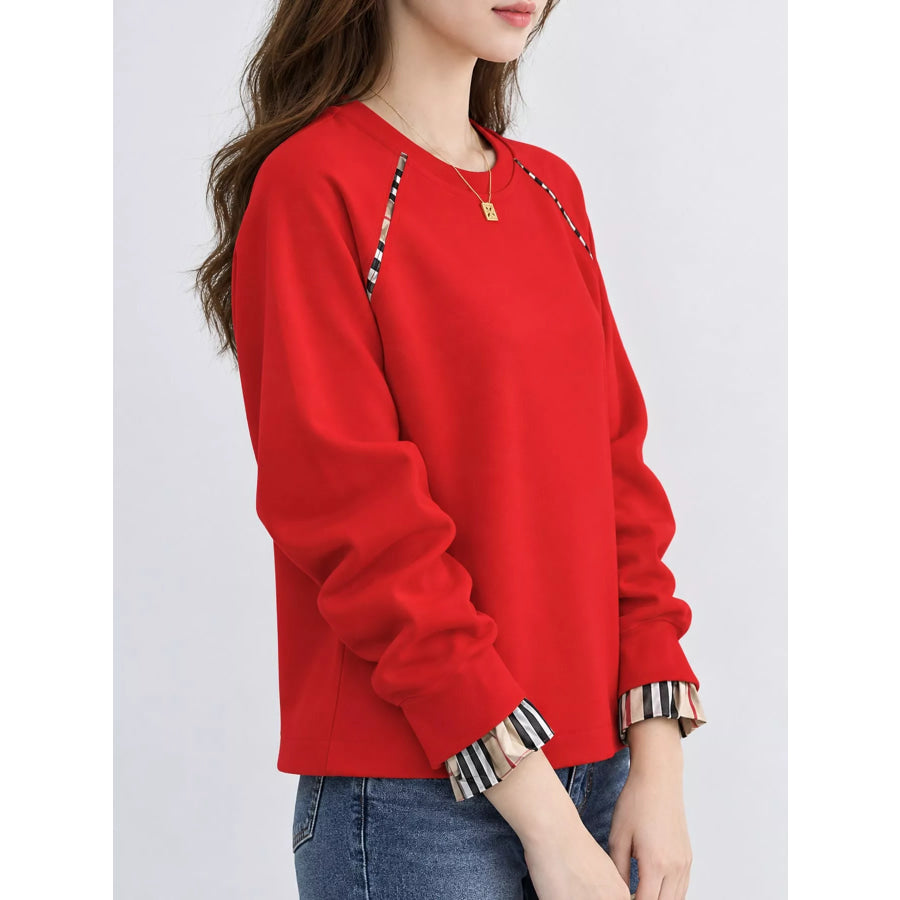 Plaid-Trimmed Crew Neck Sweatshirt Apparel and Accessories