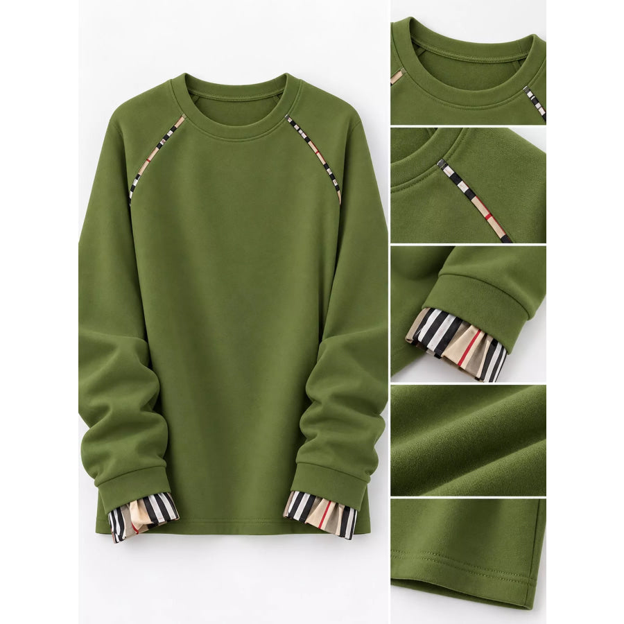 Plaid-Trimmed Crew Neck Sweatshirt Apparel and Accessories