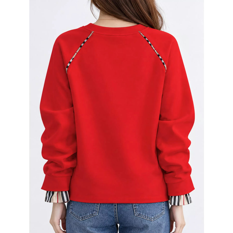 Plaid-Trimmed Crew Neck Sweatshirt Apparel and Accessories